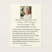 Carte Sainte du Mémorial funéraire catholique Vier (Dos)