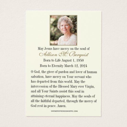 Carte Sainte du Mémorial funéraire catholique Vier (Dos)