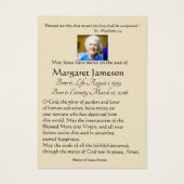 Carte Sainte du Mémorial funéraire catholique Vier (Dos)