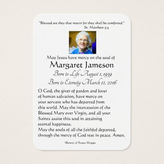 Carte Sainte du Mémorial funéraire catholique Vier (Dos)