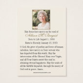 Carte Sainte du Mémorial funéraire catholique Vier (Dos)