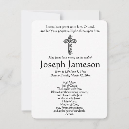 Carte Sainte du Mémorial funéraire catholique Vier (Dos)