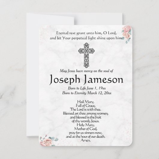 Carte Sainte du Mémorial funéraire catholique Vier (Dos)