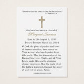 Carte Sainte du Mémorial funéraire catholique Vier (Dos)