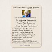 Carte Sainte du Mémorial funéraire catholique Vier (Dos)