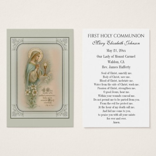 Carte Sainte du Souvenir catholique de la première (Devant & derrière)