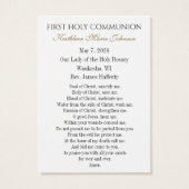 Carte Sainte du Souvenir catholique de la première (Dos)