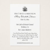 Carte Sainte du Souvenir catholique de la première (Dos)