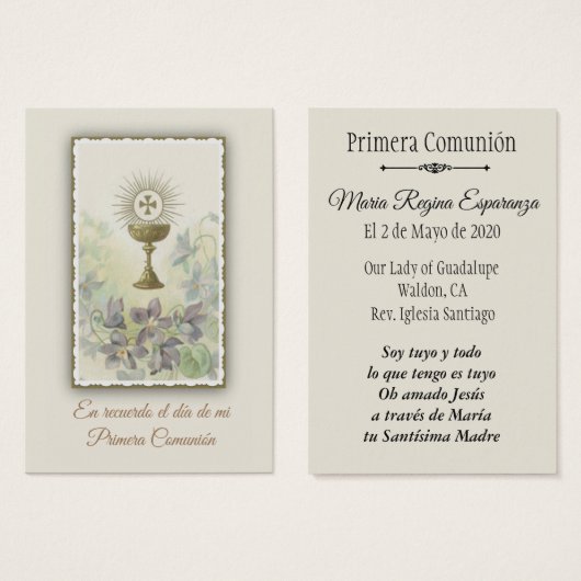 Carte Sainte Espagnole pour la Première Communion (Devant & derrière)