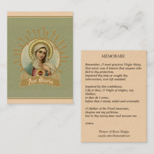 Carte sainte impeccable de Mary Memorare