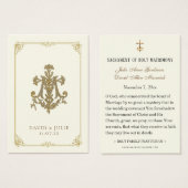 Carte sainte ivoire et or Mariage Marian Cross (Devant & derrière)