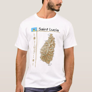Carte Sainte-Lucie + Drapeau + Titre T-shirt