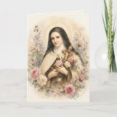 Carte Sainte Thérèse florale avec verset des Écritures (Devant)