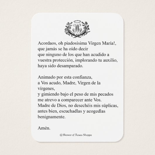 Carte Sainte Vierge Marie (Dos)