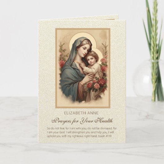 Carte Sainte Vierge Marie Jésus Fleurs Prières de santé (Devant)