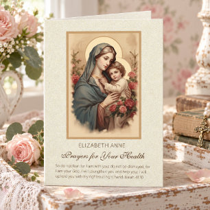 Carte Sainte Vierge Marie Jésus Fleurs Prières de santé