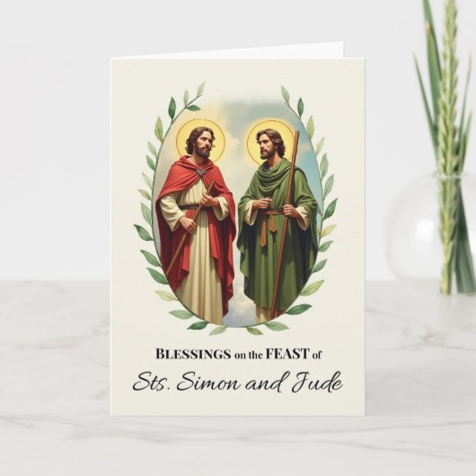 Carte Saints Simon et Jude Fête Bénédiction Jour Wreath (Devant)