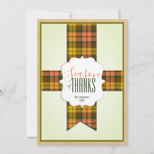 Carte Saison de Merci Fall Tartan Ribbon Thanksgiving (Devant)