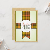Carte Saison de Merci Fall Tartan Ribbon Thanksgiving (Devant/Arrière en situation)
