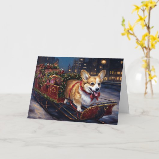 Carte Saison de Noël de Corgi (Fleur jaune)