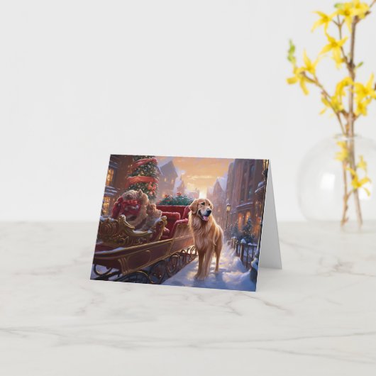Carte Saison de Noël Golden Retriever (Fleur jaune)