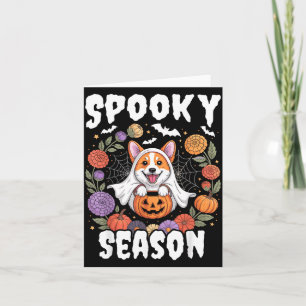 Carte Saison effrayante Chien Corgi Fantôme Citrouille H