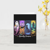 Carte Saison éffrayante Ghost Chat Citrouille Dans Frame (Fleur jaune)