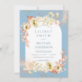 Carte Saisons Dusty Blue Coral Floral Mix Mariage (Devant)