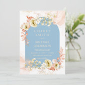 Carte Saisons Dusty Blue Coral Floral Mix Mariage (Debout devant)