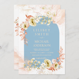 Carte Saisons Dusty Blue Coral Floral Mix Mariage