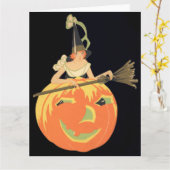 Carte Salle de Citrouille Art Déco Witch Jack-o'-lantern (Fleur jaune)