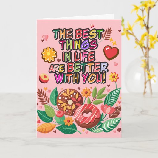 Carte Salle de classe Saint-Valentin Boho Donuts et fleu (Fleur jaune)