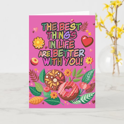 Carte Salle de classe Saint-Valentin Boho Donuts et fleu (Fleur jaune)