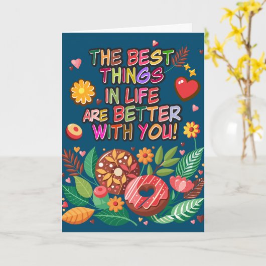 Carte Salle de classe Saint-Valentin Boho Donuts et fleu (Fleur jaune)