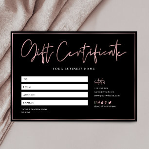 Carte Salon Chic Rose Gold Black tendance certificat cad