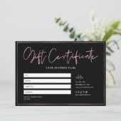 Carte Salon Chic Rose Gold Black tendance certificat cad (Debout devant)