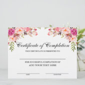 Carte Salon de beauté Certificat d'achèvement Pink Flora (Debout devant)