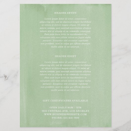 Carte Salon de beauté de verdure simple Tarifs (Dos)