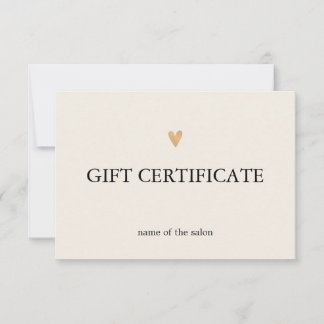 Carte Salon de Beauté Élégant Beige Doré Faux Cœur
