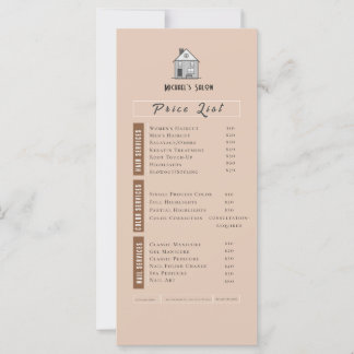Carte Salon de beauté neutre rose esthétique Liste des p