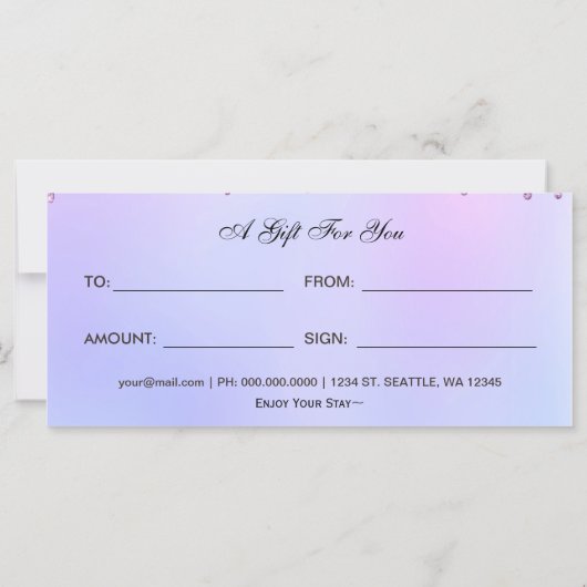 Carte Salon de Parties scintillant pourpre et certificat (Dos)