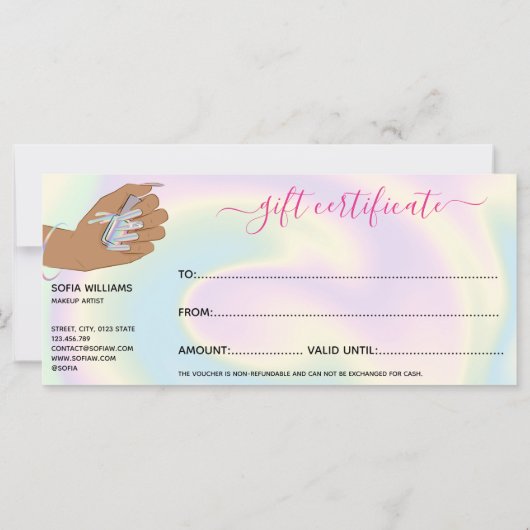 Carte salon holographique ongle femme main nails technic (Dos)