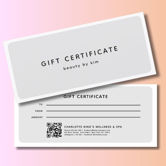 Carte Salon moderne tendance QR Code certificat cadeau