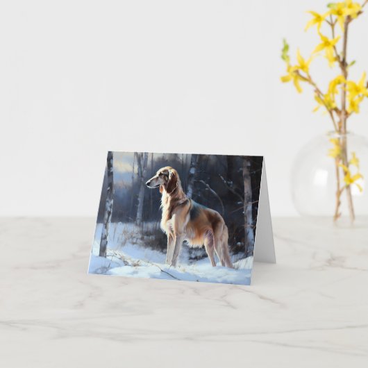 Carte Saluki Qu'il neige Noël (Fleur jaune)
