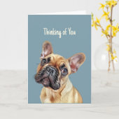 Carte Salut Bonjour Penser à vous mignon chien français (Fleur jaune)