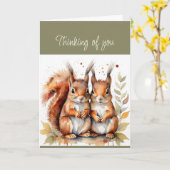 Carte Salut Bonjour Penser à vous mignon couple d'écureu (Fleur jaune)