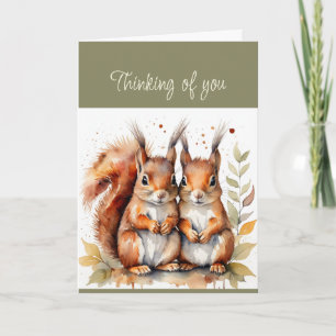 Carte Salut Bonjour Penser à vous mignon couple d'écureu
