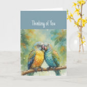 Carte Salut Bonjour Penser à vous Oiseau de perroquet tr (Fleur jaune)