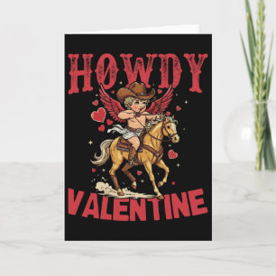 Carte Salut Saint-Valentin Rétro Cœur Chapeau de Cowboy 