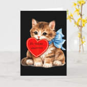 Carte Salut Valentin Mignon Chat Chaton Design D'amour  (Fleur jaune)